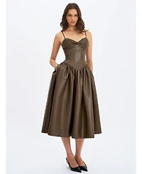 Miss Circle Women's Parisia Cocoa Faux Leather Drop Waist Maxi Dress