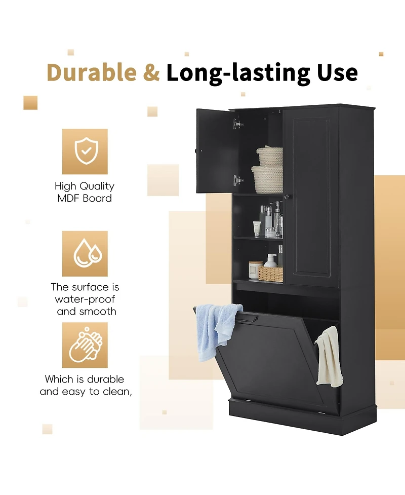 Casainc Tall Storage Cabinet with Adjustable Shelves, Flip-Out Basket and Enclosed Cabinets