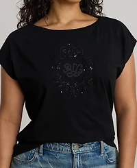 Lauren Ralph Plus Sequined-Crest Jersey T-Shirt