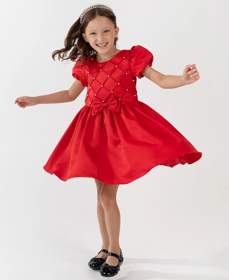 Rare Editions Girls 2T-6X Embellished Short Sleeve Dress