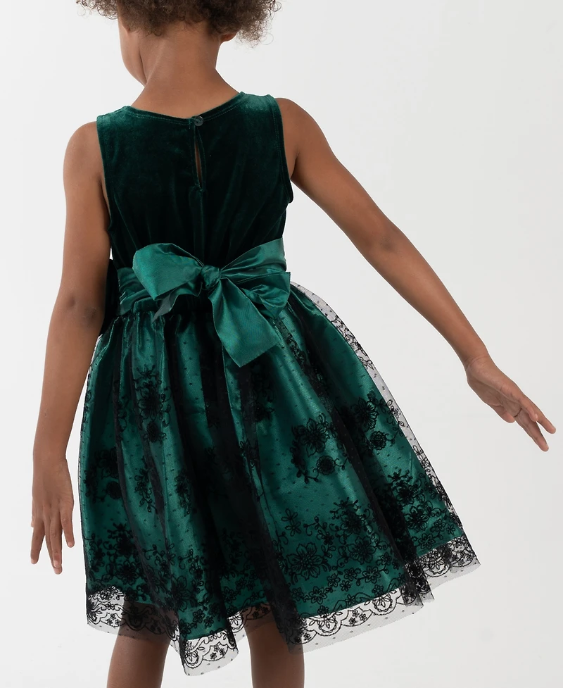 Rare Editions Girls 2T-6X Bow Applique Border Mesh Dress