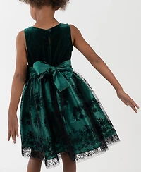 Rare Editions Girls 2T-6X Bow Applique Border Mesh Dress