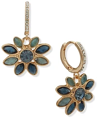 lonna & lilly Cubic Zirconia and Glass Stone Gold-Tone Flower Pave Drop Hoop Earrings