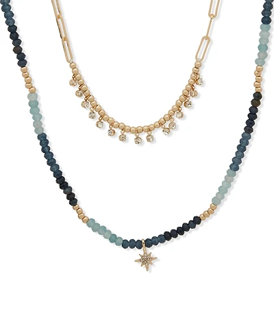 lonna & lilly Gold-Tone Blue Two Row Beaded Star Necklace
