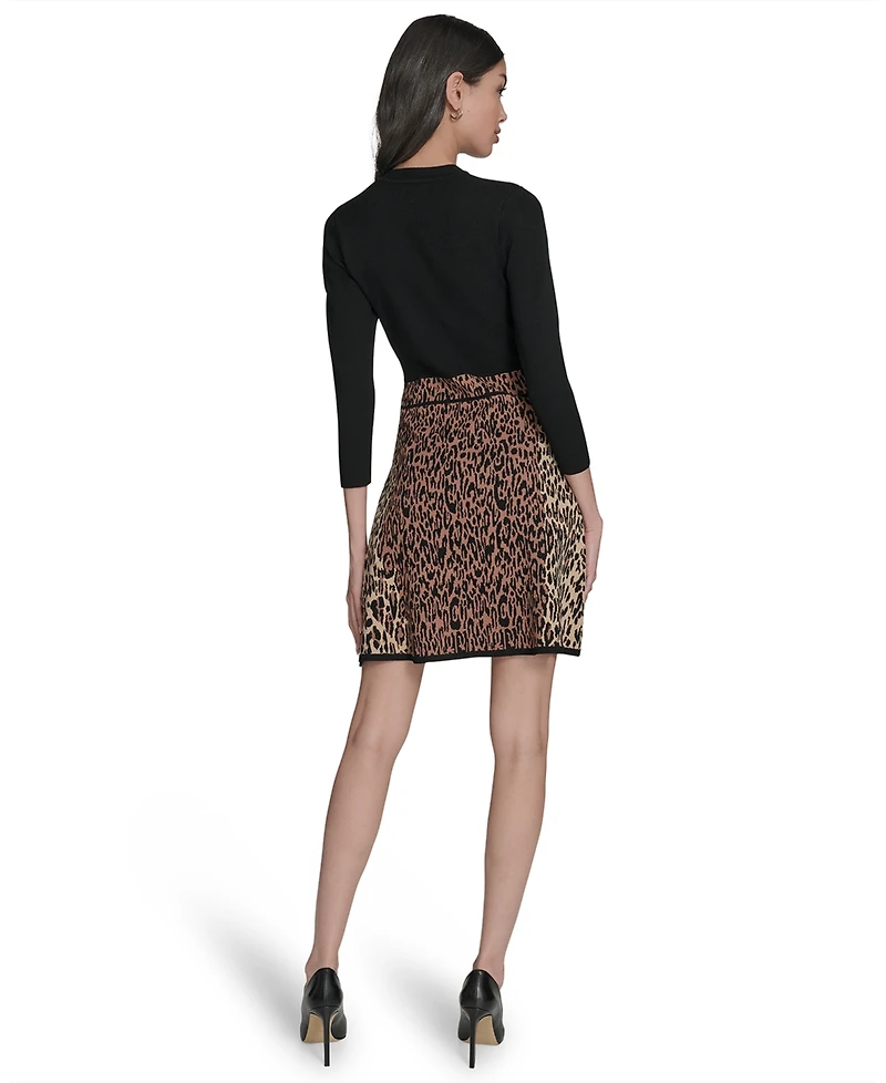 Eliza J Petite Crew Neck Animal Skirt Dress