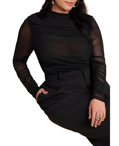 Eloquii Women's Shirred Sheer Top