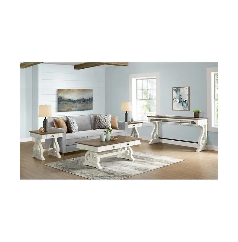 Intercon Coffee Table, 50x28x19 in Rustic White & French Oak