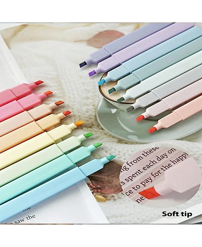 Htutwoo 16pcs Pastel Aesthetic&Earthy Vintage Highlighters, Soft Chisel Tip,Assorted Colors, Journaling School and Office Supplies