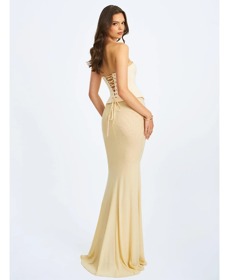 Miss Circle Women's Adelina Butter Yellow Peplum Mermaid Gown with Lace-up Back