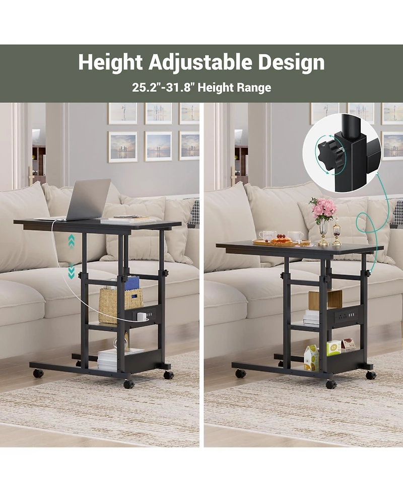 Aheaplus Height Adjustable C Table with Usb Port and Wheels