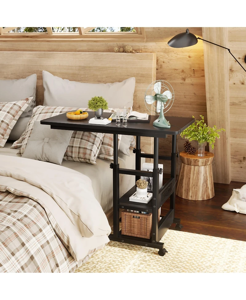 Aheaplus Height Adjustable C Table with Usb Port and Wheels