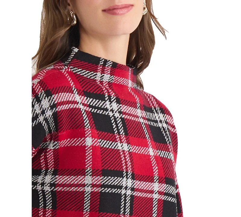 Jones New York Women's Plaid Mock Neck Sweater
