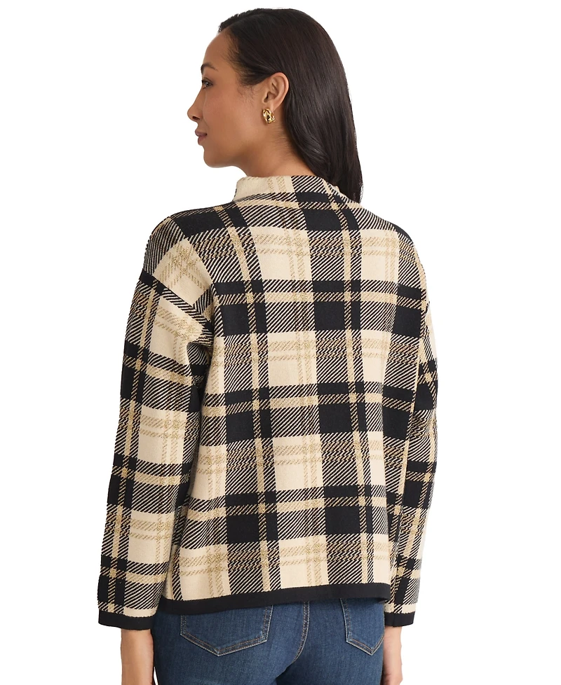 Jones New York Women's Plaid Mock Neck Sweater