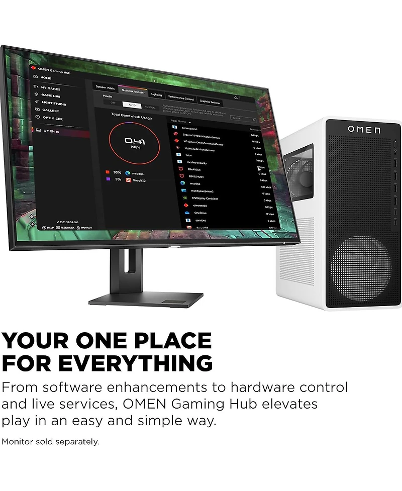 Hp Omen 16L TG03-0120 Gaming Desktop Computer, Intel Core Ultra 5 225F 3.3GHz, 16GB Ram, 1TB Ssd, Nvidia GeForce Rtx 5060 8GB, Windows 11 Home, Snow