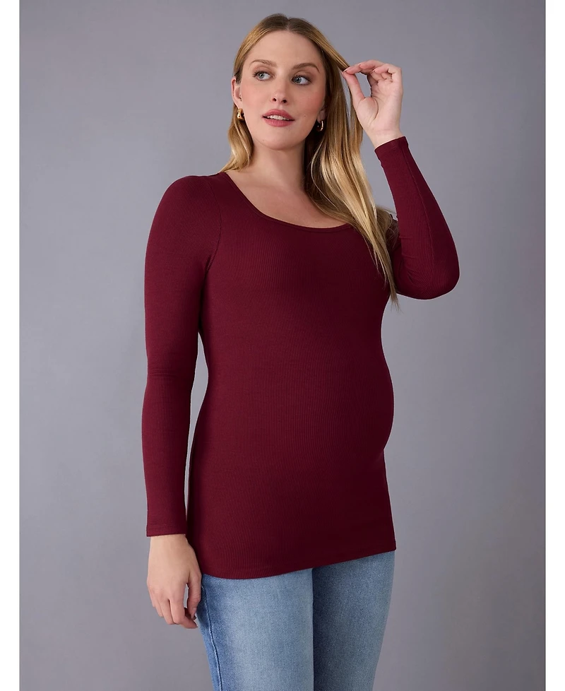 Motherhood Maternity Square Neck Rib Knit Long Sleeve Tee
