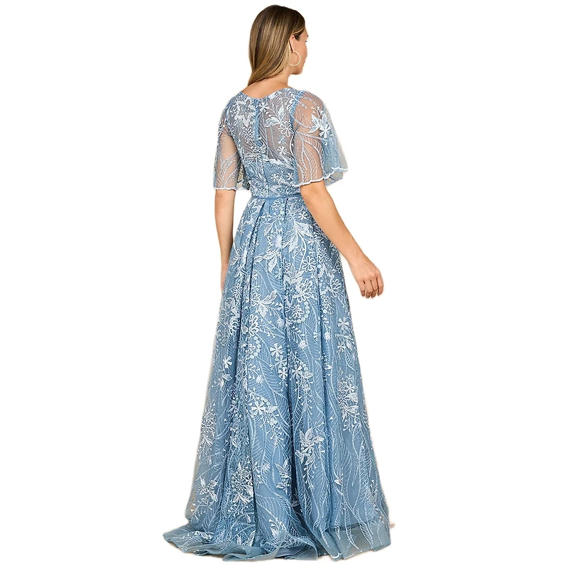 Lara Women's Overskirt Lace Fitted V-Neck Gown with Cape Sleeves