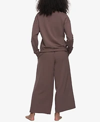 Felina Women's Regular Kimora French Terry V-Neck Sweatshirt with Wide Leg Pants