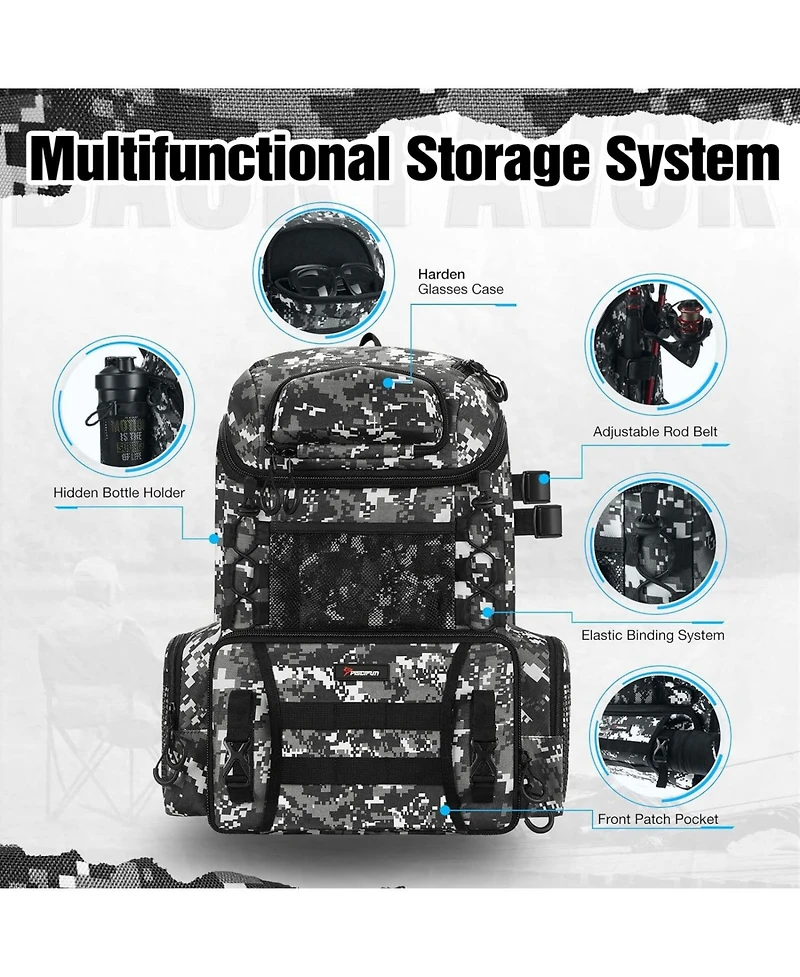 Fishing Tackle Backpack with Rod Holders & 4 Tackle Boxes, Outdoor Fishing Bag with Waterproof Rain Cover