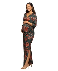 24seven Comfort Apparel Women's Maternity Three Quarter Sleeve Side Slit Maxi Dress