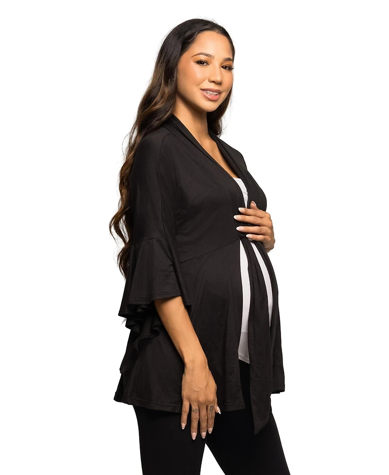 24seven Comfort Apparel Women's Maternity Tie Front Bell Sleeve Jacket