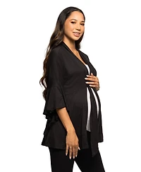 24seven Comfort Apparel Women's Maternity Tie Front Bell Sleeve Jacket
