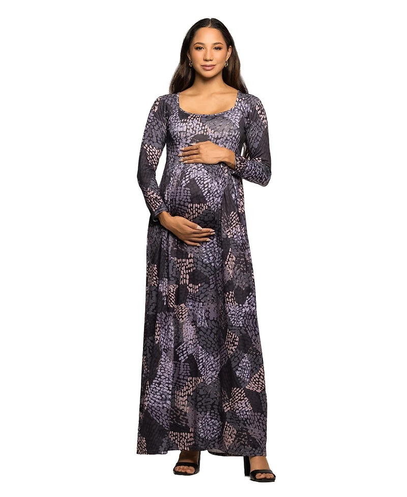 24seven Comfort Apparel Women's Maternity Long Sleeve Empire Waist Maxi Dress