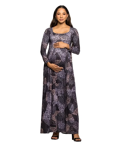 24seven Comfort Apparel Women's Maternity Long Sleeve Empire Waist Maxi Dress