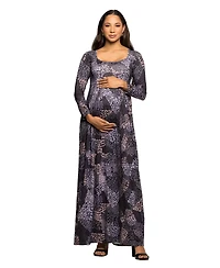 24seven Comfort Apparel Women's Maternity Long Sleeve Empire Waist Maxi Dress