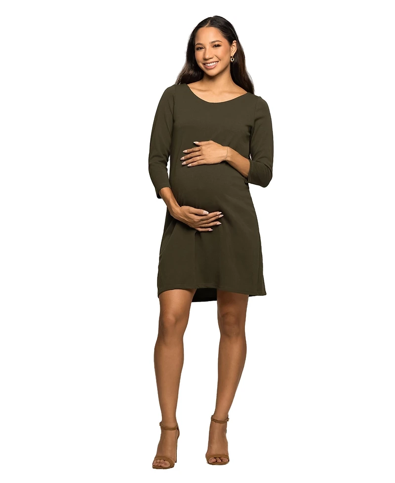 24seven Comfort Apparel Women's Maternity Three Quarter Sleeve A Line Dress