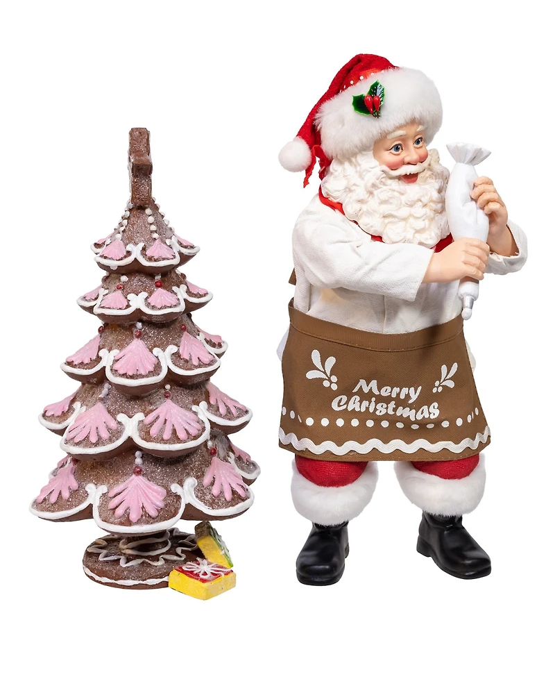 Kurt Adler 10.5-Inch Fabriche Santa Decorating Gingerbread Tree, 2-Piece Set