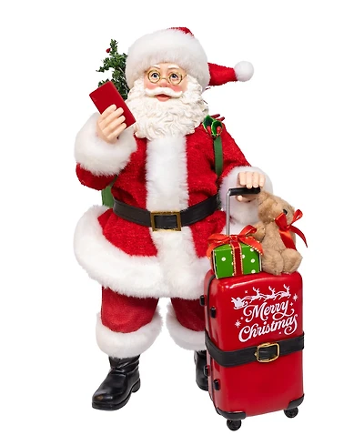 Kurt Adler 10.5-Inch Fabriche Santa with Luggage, 2-Piece Set