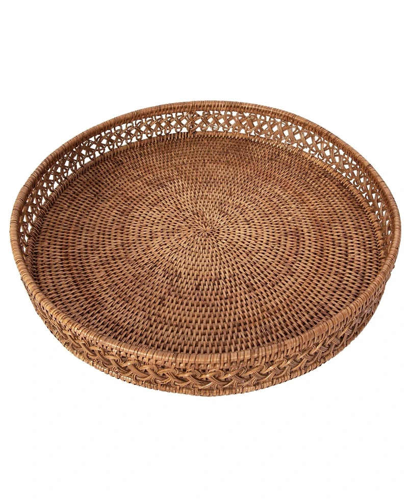 Artifacts Rattan Seca Design Round Tray 16" with Glass Insert