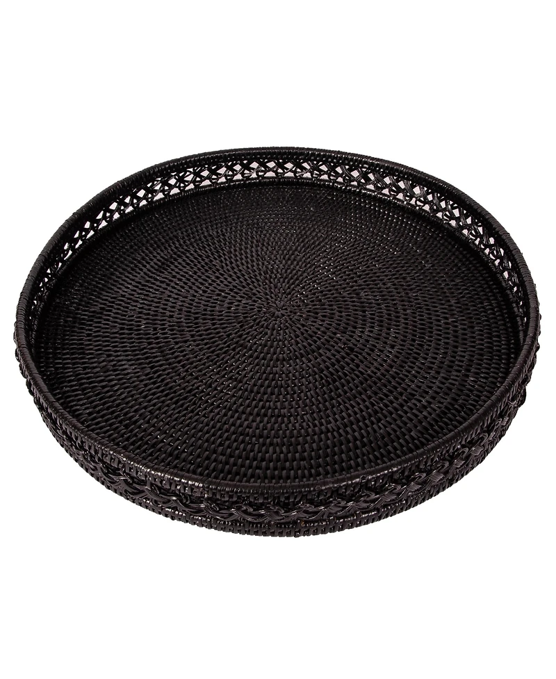 Artifacts Rattan Seca Design Round Tray 19" With Glass Insert