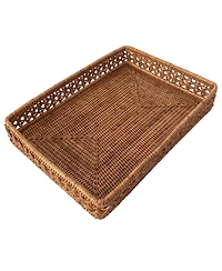 Artifacts Rattan Seca Design Rectangular Tray 21" With Glass Insert