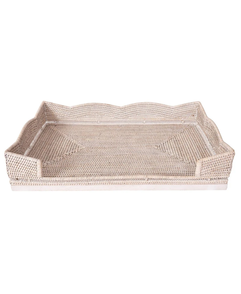 Artifacts Rattan Scallop Design Breakfast Tray with Wooden Legs