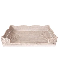 Artifacts Rattan Scallop Design Breakfast Tray with Wooden Legs