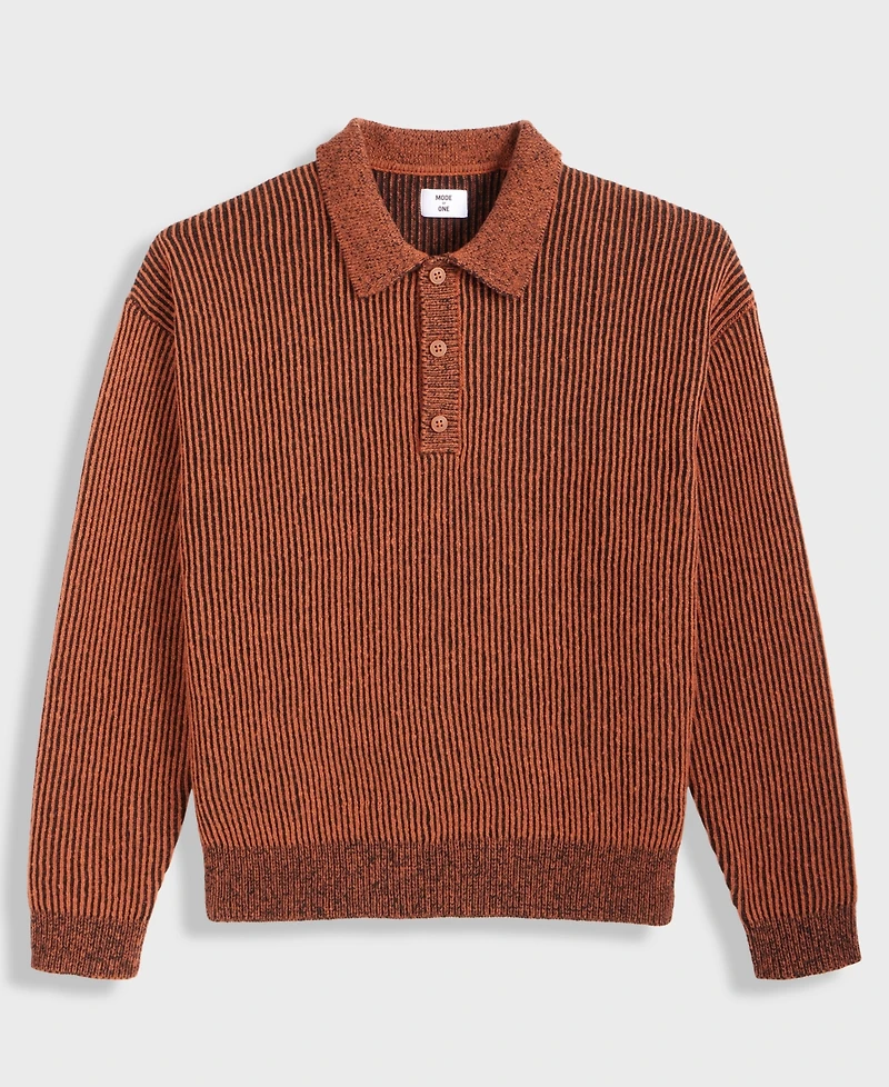 Mode of One Men's Relaxed Fit Plaited Long Sleeve Polo Sweater, Macy's Exclusive