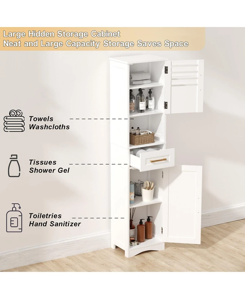 Lovmor 15 in. W x 12 in. D x 67 in. H White Freestanding Linen Cabinet with 1 Drawer and 2 Doors