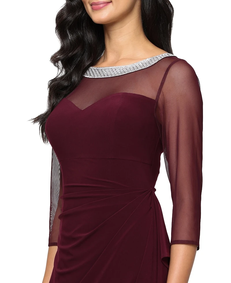 Alex Evenings Women's Embellished-Neck Side-Ruched Illusion Dress