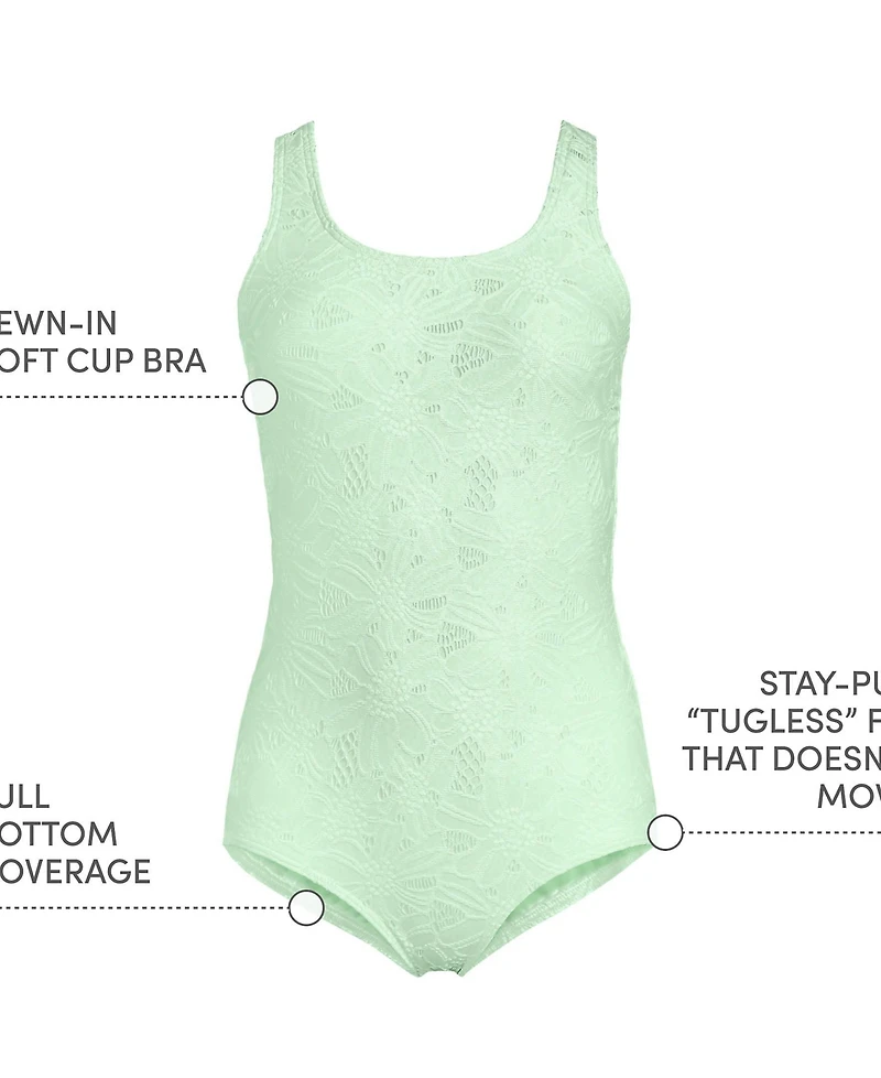 Lands' End Women's D-Cup Tugless Low Leg Lace One Piece Swimsuit