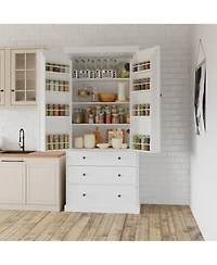 77inch Freestanding Tall Cupboard Storage Cabinet with 3 Adjustable Shelves 8 Door Shelves and 3 Drawers