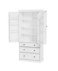 77inch Freestanding Tall Cupboard Storage Cabinet with 3 Adjustable Shelves 8 Door Shelves and 3 Drawers