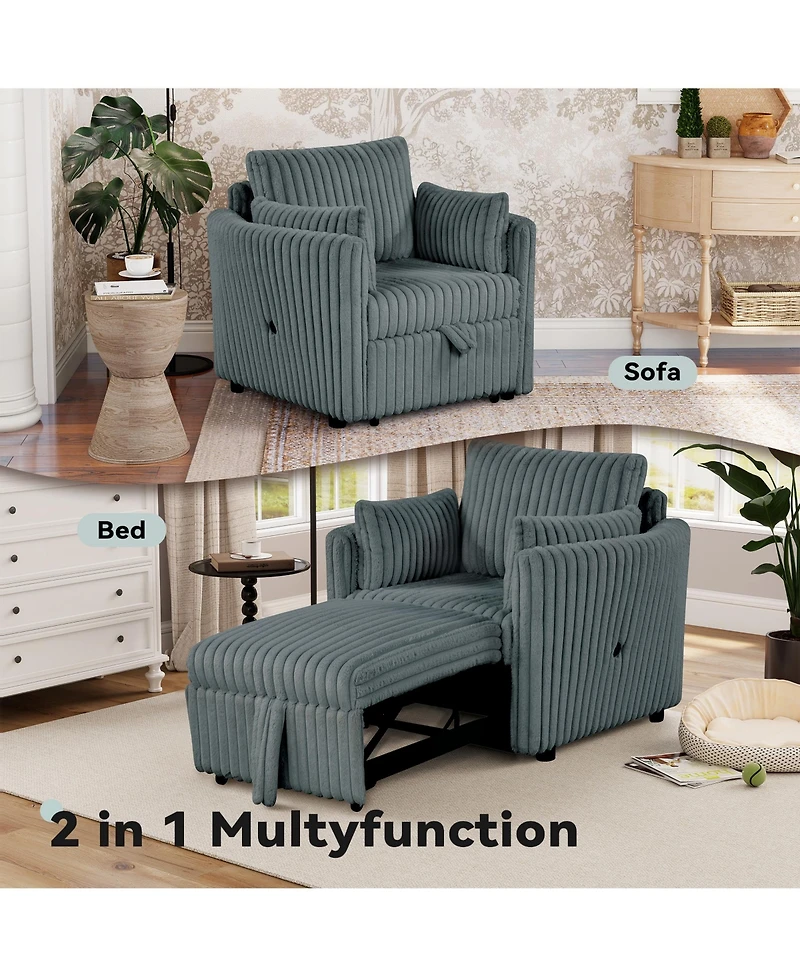 Boyel Living Convertible Sofa Bed Chair Pullout Single Sleeper with Usb and Pillows for Room