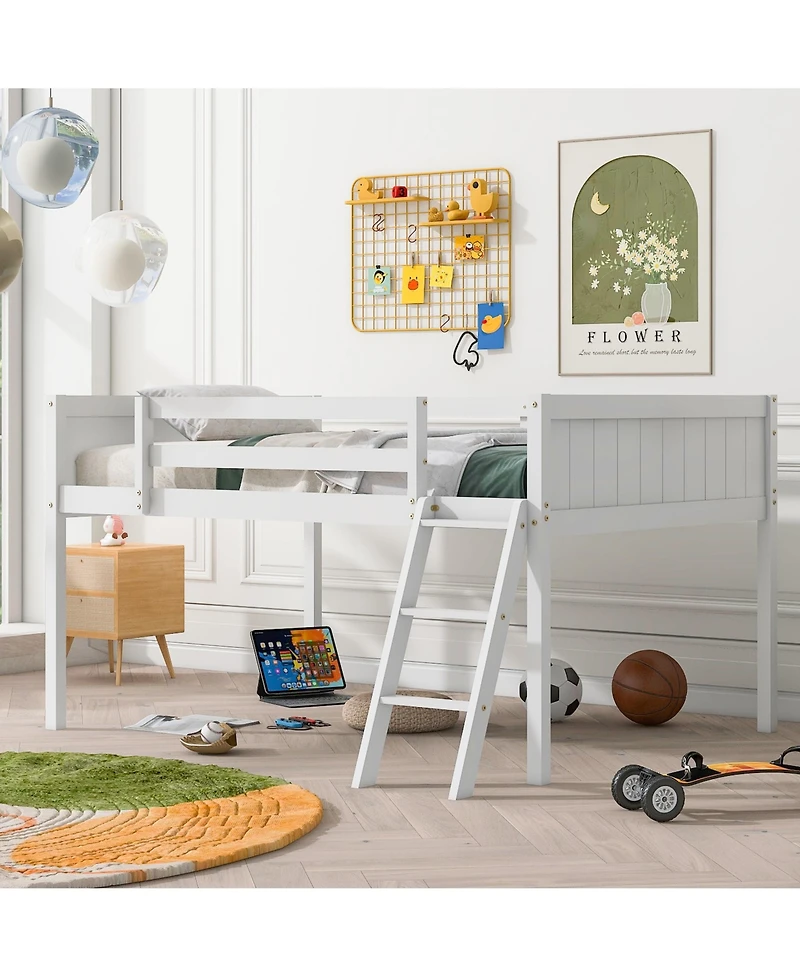 Full Wood Low Loft Bed With Ladder, Ladder Can Be Placed On The Left Or Right
