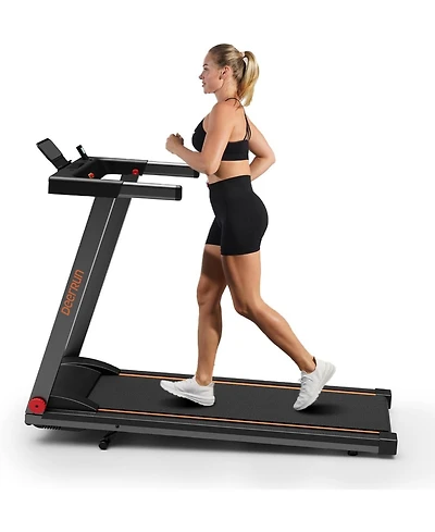 DeerRun Folding Treadmill，Powerful 3.5 Hp motor supports up to 350 lbs. With 5% incline, app control, and compact foldable design for effective