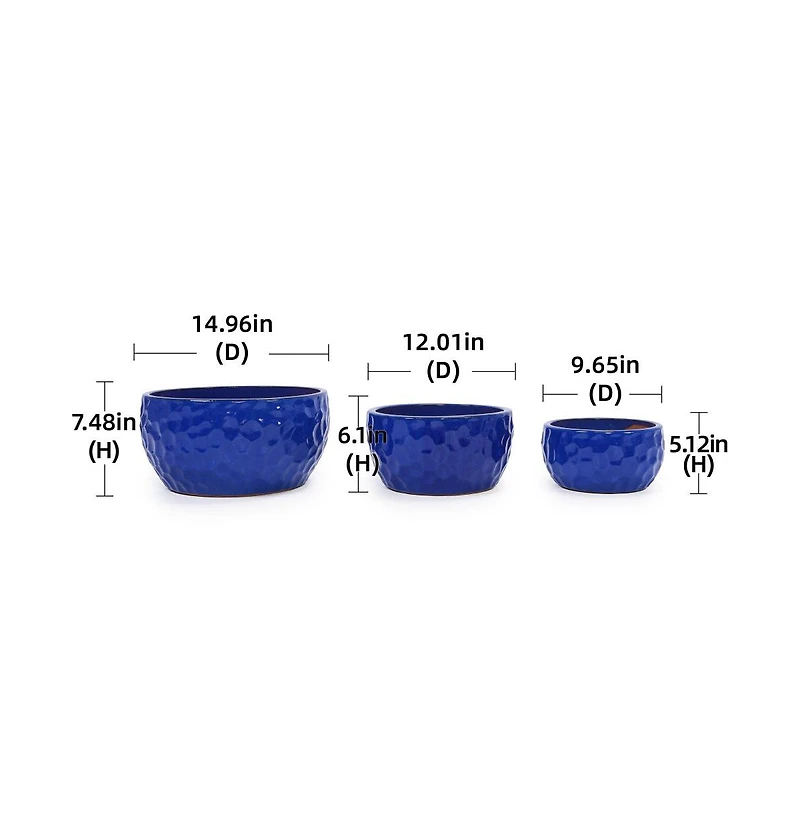 Chic Crate 3-Piece Antique Blue Ceramic Planter Set