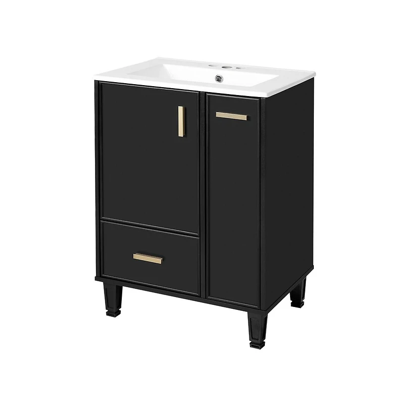 Chic Crate-24" Modern Bathroom Vanity Sink & Deep Drawer | 2-Tier Pull-Out Basket Solid Wood Frame White