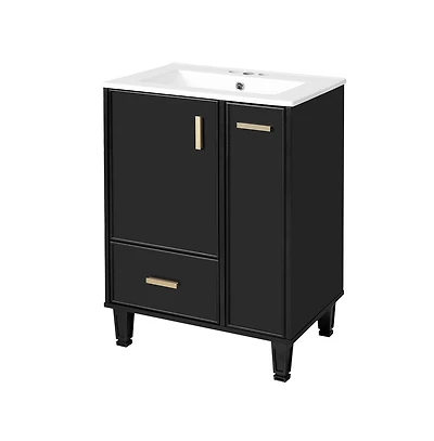 Chic Crate-24" Modern Bathroom Vanity Sink & Deep Drawer | 2-Tier Pull-Out Basket Solid Wood Frame White