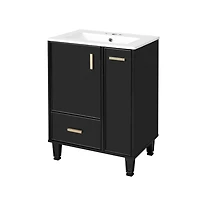 Chic Crate-24" Modern Bathroom Vanity Sink & Deep Drawer | 2-Tier Pull-Out Basket Solid Wood Frame White