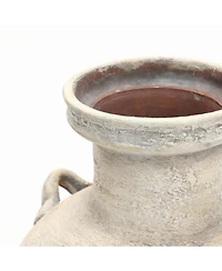 LuxenHome Rustic Off-White with Gray 12.4-Inch Tall Terracotta Urn Vase